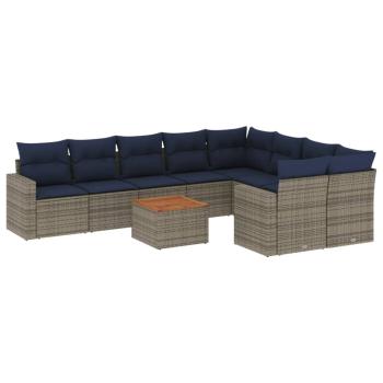 10-tlg. Garten-Sofagarnitur mit Kissen Grau Poly Rattan
