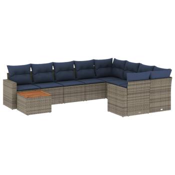 10-tlg. Garten-Sofagarnitur mit Kissen Grau Poly Rattan