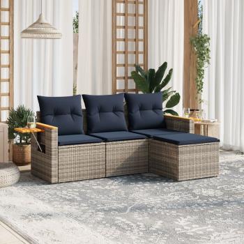 ARDEBO.de - 4-tlg. Garten-Sofagarnitur mit Kissen Grau Poly Rattan