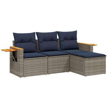 4-tlg. Garten-Sofagarnitur mit Kissen Grau Poly Rattan
