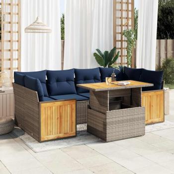 ARDEBO.de - 7-tlg. Garten-Sofagarnitur mit Kissen Grau Poly Rattan Akazie