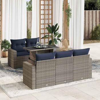 ARDEBO.de - 6-tlg. Garten-Sofagarnitur mit Kissen Grau Poly Rattan Akazie