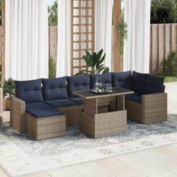 ARDEBO.de - 7-tlg. Garten-Sofagarnitur mit Kissen Grau Poly Rattan Akazie