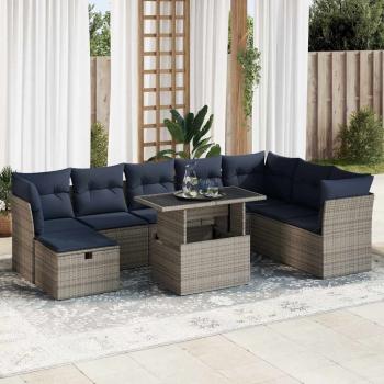 ARDEBO.de - 9-tlg. Garten-Sofagarnitur mit Kissen Grau Poly Rattan Akazie