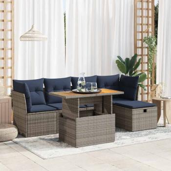 ARDEBO.de - 6-tlg. Garten-Sofagarnitur mit Kissen Grau Poly Rattan Akazie