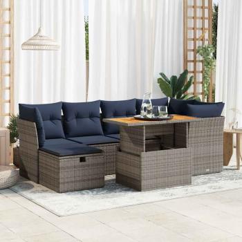 ARDEBO.de - 7-tlg. Garten-Sofagarnitur mit Kissen Schwarz Poly Rattan