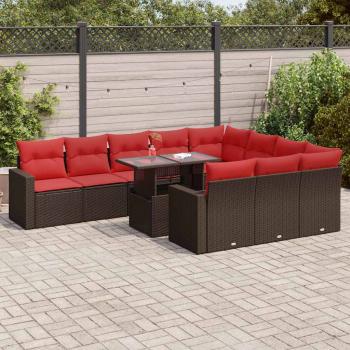 ARDEBO.de - 11-tlg. Garten-Sofagarnitur mit Kissen Grau Poly Rattan Akazie