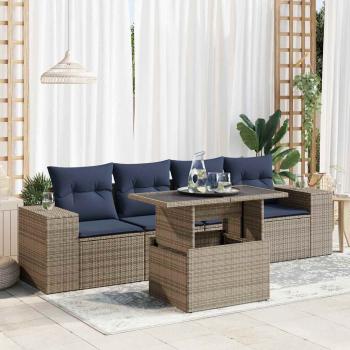 ARDEBO.de - 5-tlg. Garten-Sofagarnitur mit Kissen Grau Poly Rattan Akazie