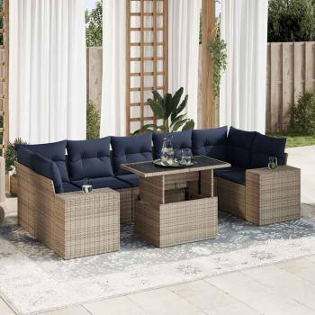 ARDEBO.de - 8-tlg. Garten-Sofagarnitur mit Kissen Grau Poly Rattan Akazie