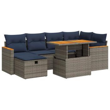 7-tlg. Garten-Sofagarnitur mit Kissen Schwarz Poly Rattan