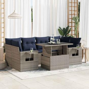 ARDEBO.de - 7-tlg. Garten-Sofagarnitur mit Kissen Schwarz Poly Rattan