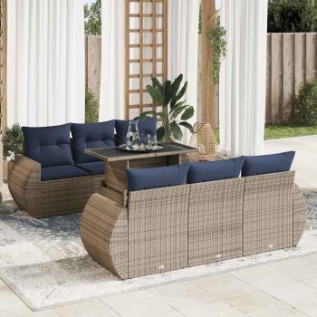 ARDEBO.de - 7-tlg. Garten-Sofagarnitur mit Kissen Grau Poly Rattan Akazie