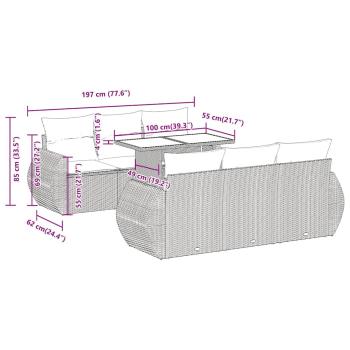 7-tlg. Garten-Sofagarnitur mit Kissen Grau Poly Rattan Akazie