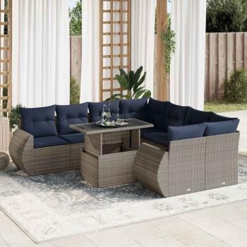 ARDEBO.de - 9-tlg. Garten-Sofagarnitur mit Kissen Grau Poly Rattan Akazie