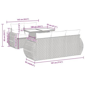 6-tlg. Garten-Sofagarnitur mit Kissen Braun Poly Rattan Akazie