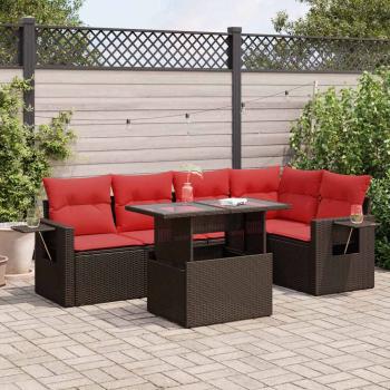 ARDEBO.de - 6-tlg. Garten-Sofagarnitur mit Kissen Braun Poly Rattan Akazie