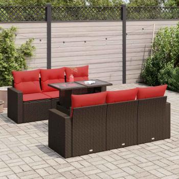 ARDEBO.de - 7-tlg. Garten-Sofagarnitur mit Kissen Braun Poly Rattan Akazie