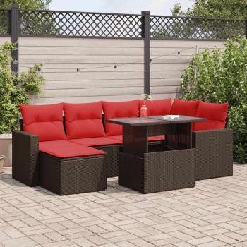ARDEBO.de - 7-tlg. Garten-Sofagarnitur mit Kissen Braun Poly Rattan Akazie