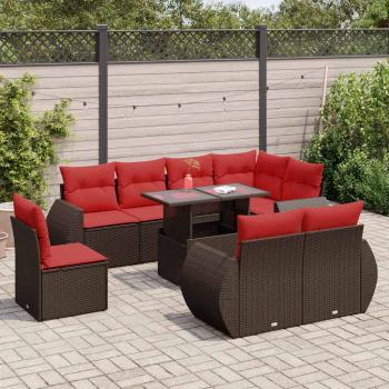 ARDEBO.de - 9-tlg. Garten-Sofagarnitur mit Kissen Braun Poly Rattan Akazie
