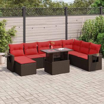 ARDEBO.de - 9-tlg. Garten-Sofagarnitur mit Kissen Braun Poly Rattan Akazie