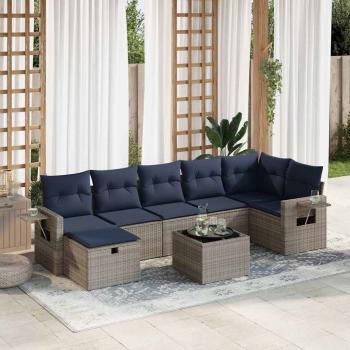 ARDEBO.de - 8-tlg. Garten-Sofagarnitur mit Kissen Grau Poly Rattan