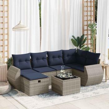 ARDEBO.de - 7-tlg. Garten-Sofagarnitur mit Kissen Grau Poly Rattan