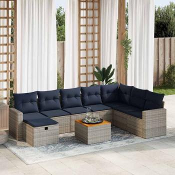ARDEBO.de - 9-tlg. Garten-Sofagarnitur mit Kissen Grau Poly Rattan