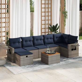 ARDEBO.de - 8-tlg. Garten-Sofagarnitur mit Kissen Grau Poly Rattan