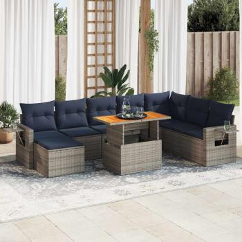 ARDEBO.de - 9-tlg. Garten-Sofagarnitur mit Kissen Grau Poly Rattan