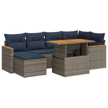 7-tlg. Garten-Sofagarnitur mit Kissen Grau Poly Rattan
