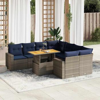 ARDEBO.de - 9-tlg. Garten-Sofagarnitur mit Kissen Grau Poly Rattan