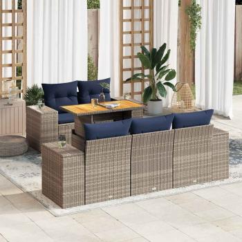 ARDEBO.de - 6-tlg. Garten-Sofagarnitur mit Kissen Grau Poly Rattan