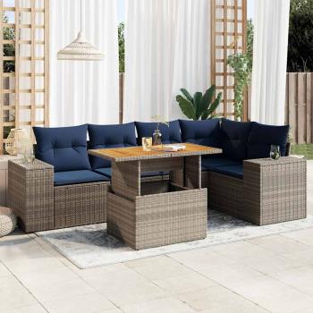 ARDEBO.de - 6-tlg. Garten-Sofagarnitur mit Kissen Grau Poly Rattan