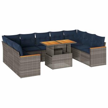 10-tlg. Garten-Sofagarnitur mit Kissen Grau Poly Rattan