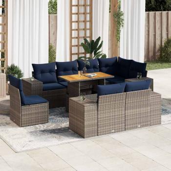 ARDEBO.de - 9-tlg. Garten-Sofagarnitur mit Kissen Grau Poly Rattan