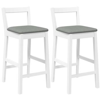 Barhocker mit Kissen 2 Stk. Weiß Massivholz Gummibaum