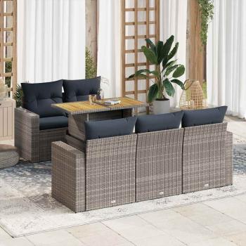 ARDEBO.de - 6-tlg. Garten-Sofagarnitur mit Kissen Grau Poly Rattan