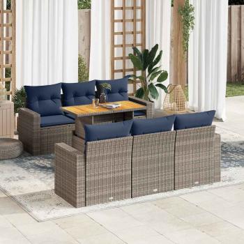 ARDEBO.de - 7-tlg. Garten-Sofagarnitur mit Kissen Grau Poly Rattan