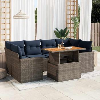 ARDEBO.de - 7-tlg. Garten-Sofagarnitur mit Kissen Grau Poly Rattan
