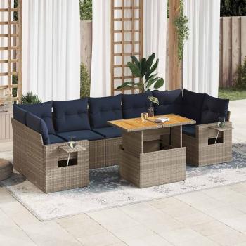 ARDEBO.de - 8-tlg. Garten-Sofagarnitur mit Kissen Grau Poly Rattan