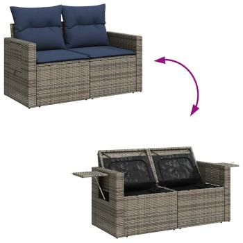8-tlg. Garten-Sofagarnitur mit Kissen Grau Poly Rattan