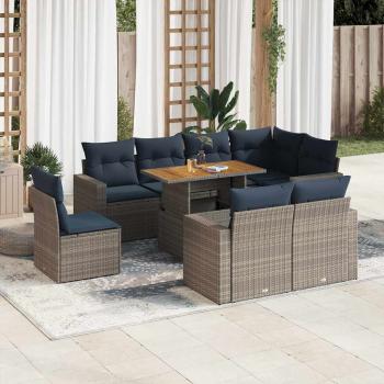 ARDEBO.de - 9-tlg. Garten-Sofagarnitur mit Kissen Grau Poly Rattan