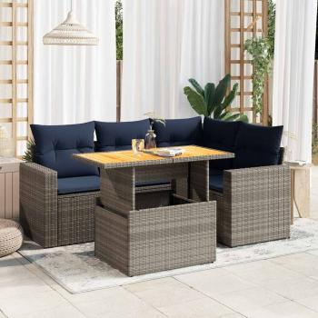 ARDEBO.de - 5-tlg. Garten-Sofagarnitur mit Kissen Grau Poly Rattan