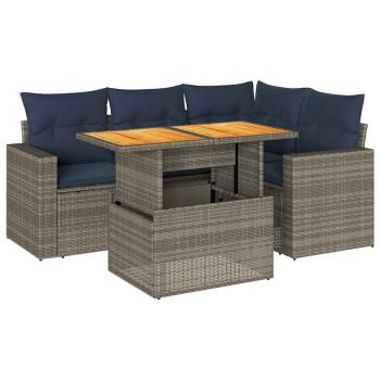 5-tlg. Garten-Sofagarnitur mit Kissen Grau Poly Rattan