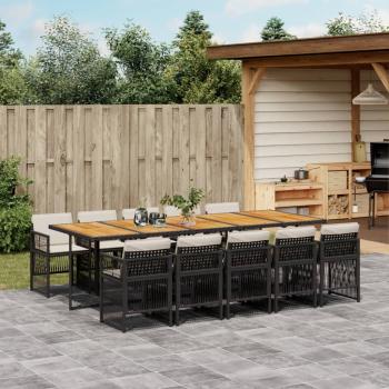ARDEBO.de - 11-tlg. Garten-Essgruppe mit Kissen Schwarz Poly Rattan