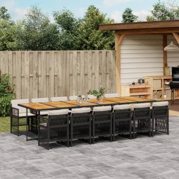 ARDEBO.de - 13-tlg. Garten-Essgruppe mit Kissen Schwarz Poly Rattan
