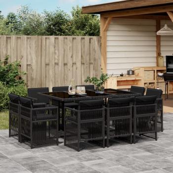 ARDEBO.de - 11-tlg. Garten-Essgruppe mit Kissen Schwarz Poly Rattan