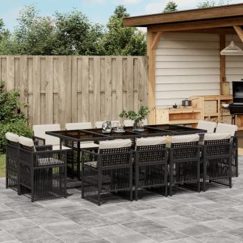 ARDEBO.de - 13-tlg. Garten-Essgruppe mit Kissen Schwarz Poly Rattan