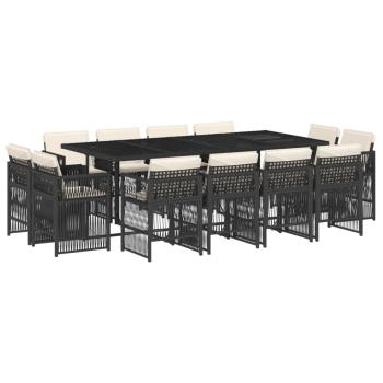 13-tlg. Garten-Essgruppe mit Kissen Schwarz Poly Rattan