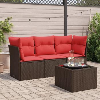 ARDEBO.de - 4-tlg. Garten-Sofagarnitur mit Kissen Braun Poly Rattan